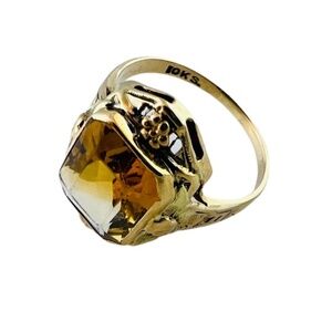 10K Yellow Gold Orange Citrine Filigree Ring #15992